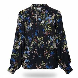 Parker black floral neck tie long sleeve blouse
